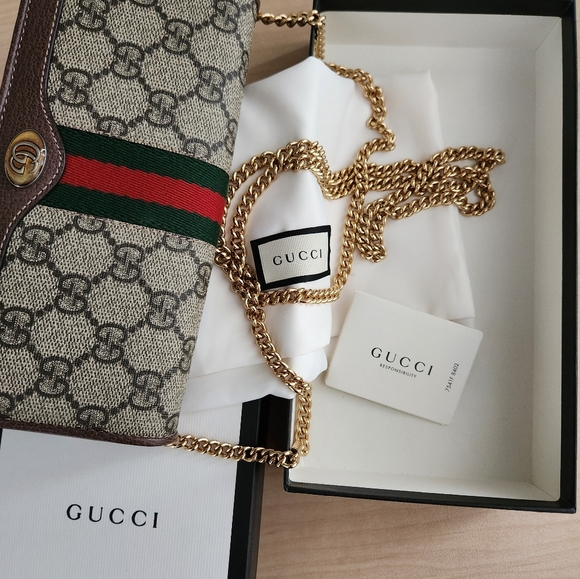 Gucci GG Supreme Monogram Web Ophidia Wallet With Chain - Picture 3 of 6